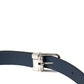 Navy Blue Leather Silver Metal Buckle Belt