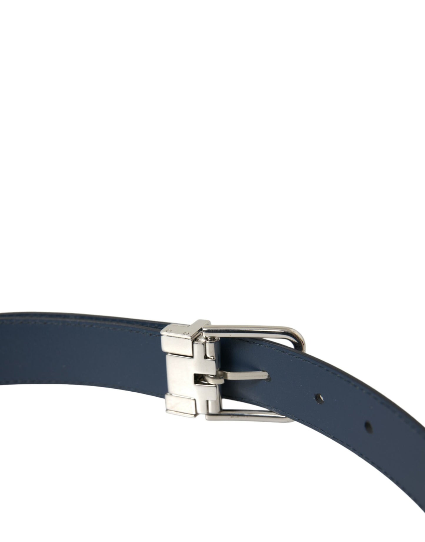 Navy Blue Leather Silver Metal Buckle Belt