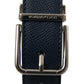 Navy Blue Leather Silver Metal Buckle Belt