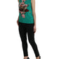 Green Floral Cat Silk Round Neck Tank Top