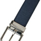 Navy Blue Leather Silver Metal Buckle Belt