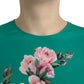 Green Floral Cat Silk Round Neck Tank Top