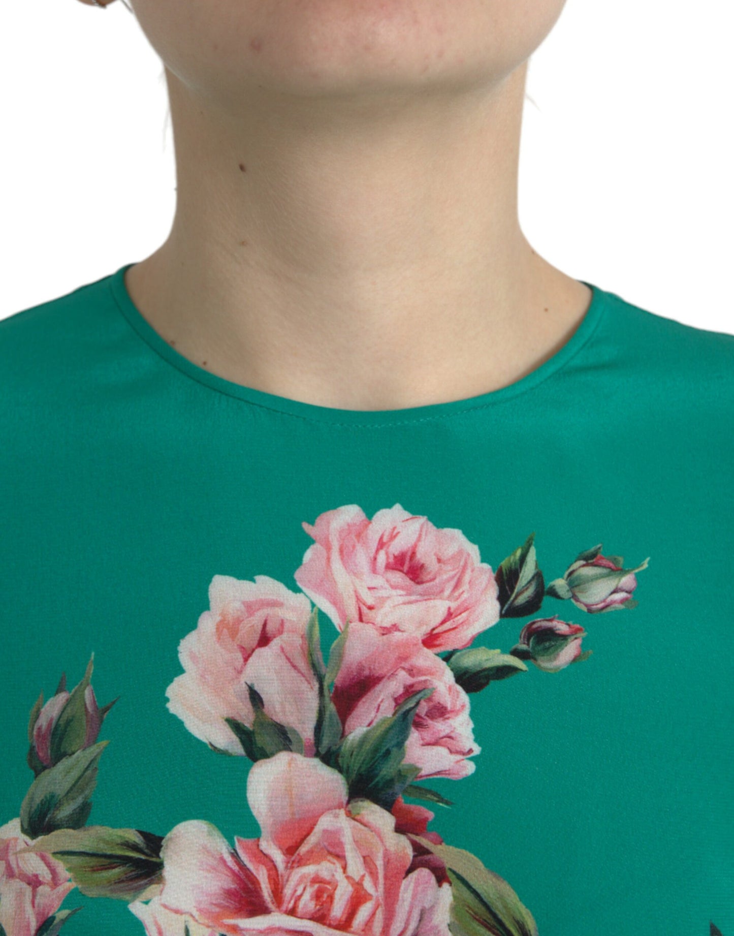 Green Floral Cat Silk Round Neck Tank Top