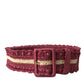 Maroon Beige Braided Canvas Wide Waist Belt