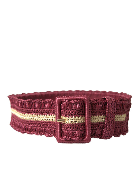 Maroon Beige Braided Canvas Wide Waist Belt