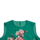 Green Floral Cat Silk Round Neck Tank Top