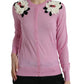 Pink Floral Crew Neck Button Cardigan Sweater