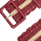 Maroon Beige Braided Canvas Wide Waist Belt