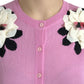 Pink Floral Crew Neck Button Cardigan Sweater