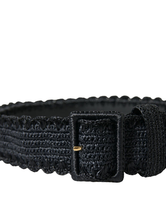 Black Braided Canvas Women Wide Waist Belt