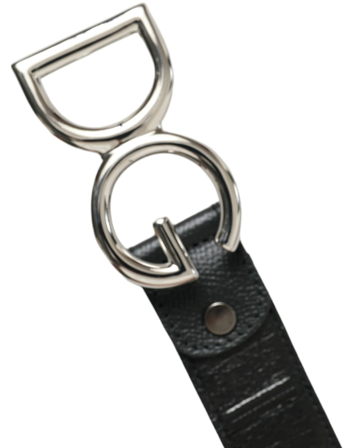 Black Leather Silver Logo Metal Buckle Belt