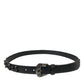 Black Embellished Leather Engraved Buckle Belt