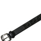 Black Embellished Leather Engraved Buckle Belt