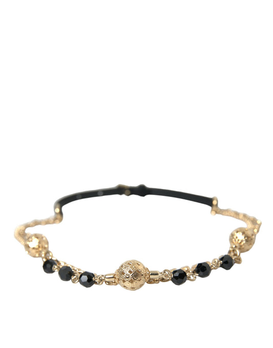 Black Suede Gold Chain Crystal Waist Belt