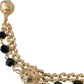 Black Suede Gold Chain Crystal Waist Belt