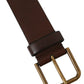 Brown Calf Leather Gold Metal Buckle Belt