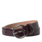 Maroon Leather Silver Metal Buckle Belt