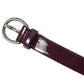 Maroon Leather Silver Metal Buckle Belt