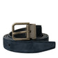 Blue Suede Leather Gold Metal Buckle Belt