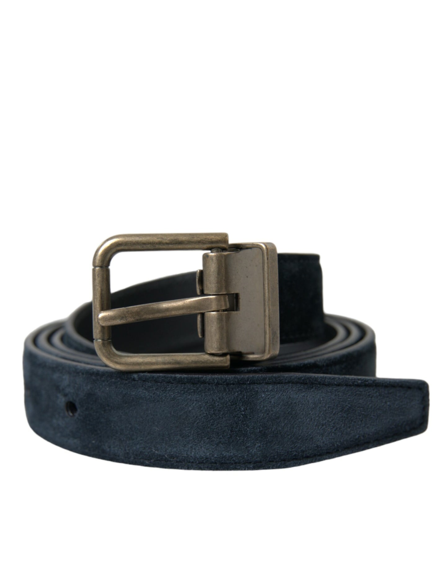 Blue Suede Leather Gold Metal Buckle Belt