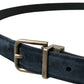 Blue Suede Leather Gold Metal Buckle Belt