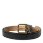 Black Calf Leather Gold Metal Buckle Belt