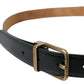 Black Calf Leather Gold Metal Buckle Belt