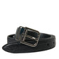 Black Leather Silver Metal Buckle Belt