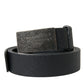 Black Leather Rectangle Metal Buckle Belt