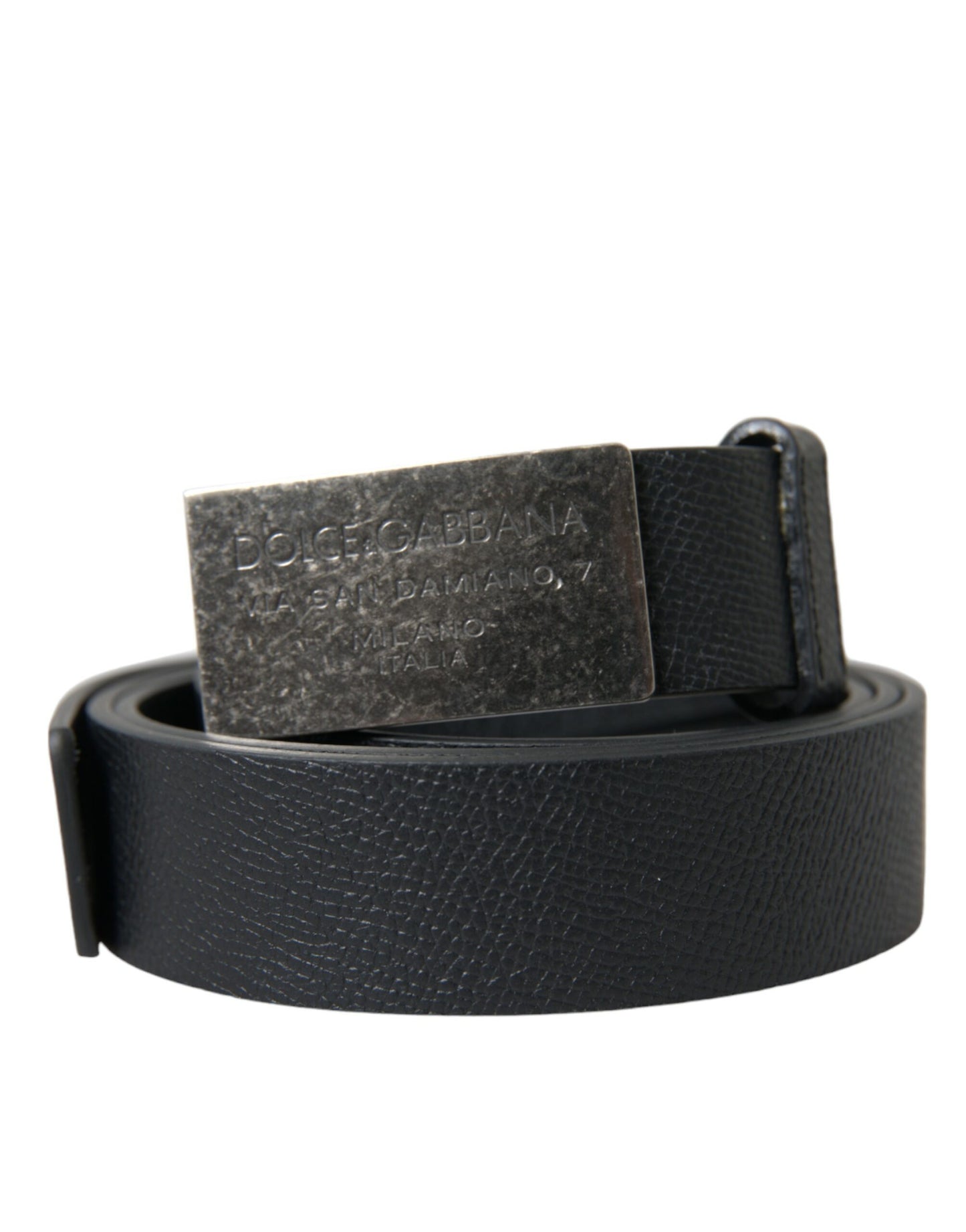 Black Leather Rectangle Metal Buckle Belt