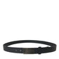 Black Leather Rectangle Metal Buckle Belt