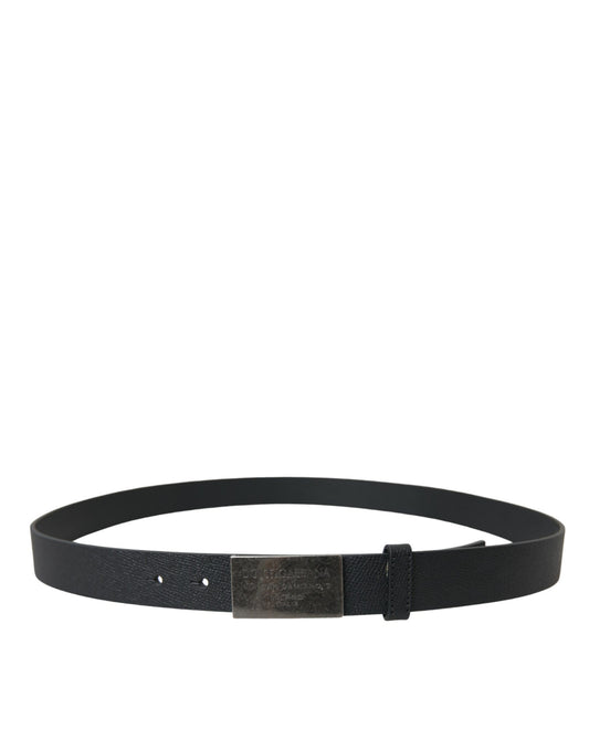 Black Leather Rectangle Metal Buckle Belt