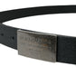 Black Leather Rectangle Metal Buckle Belt