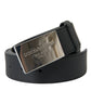 Black Leather Silver Square Metal Buckle Belt