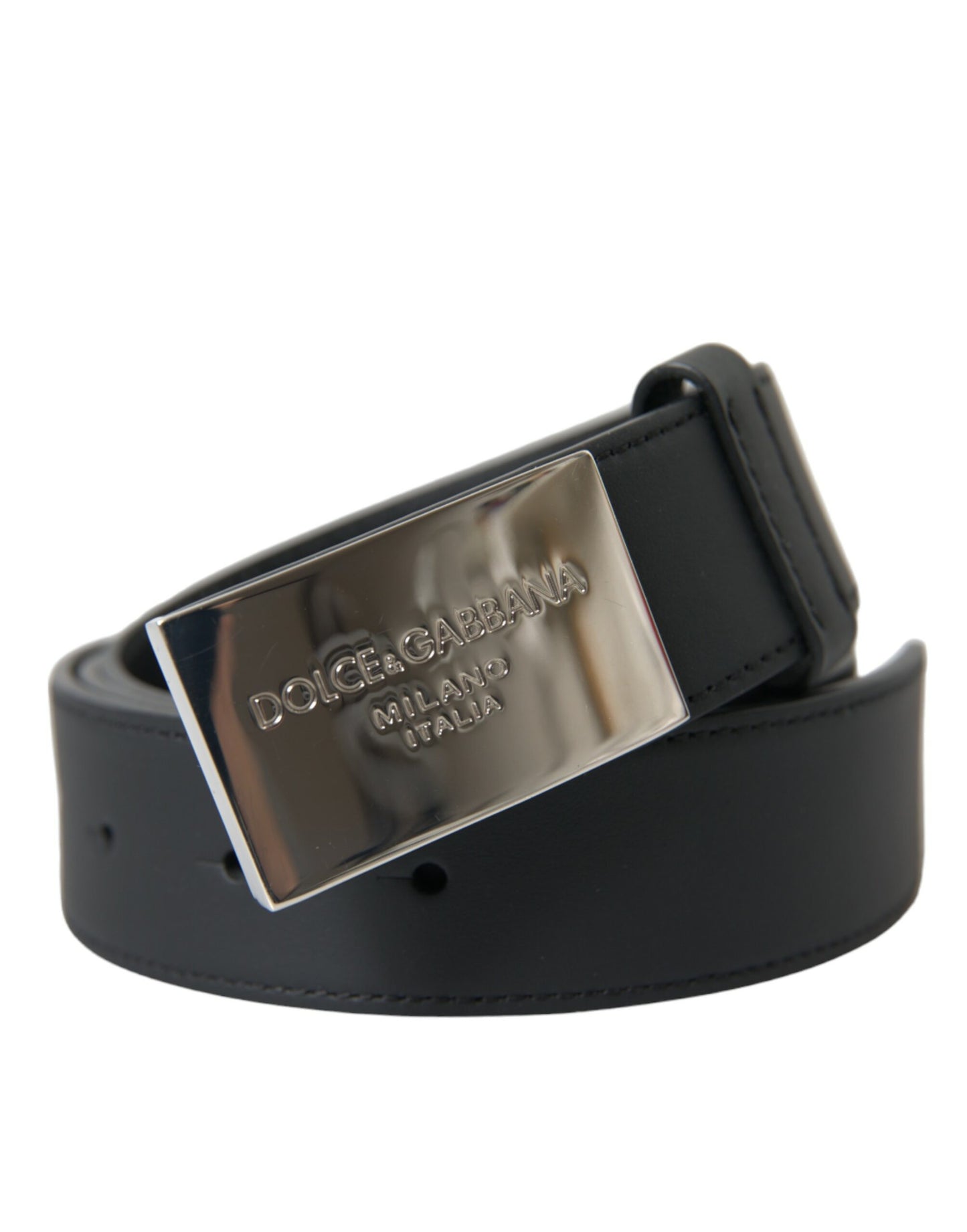 Black Leather Silver Square Metal Buckle Belt