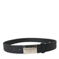 Black Leather Silver Square Metal Buckle Belt