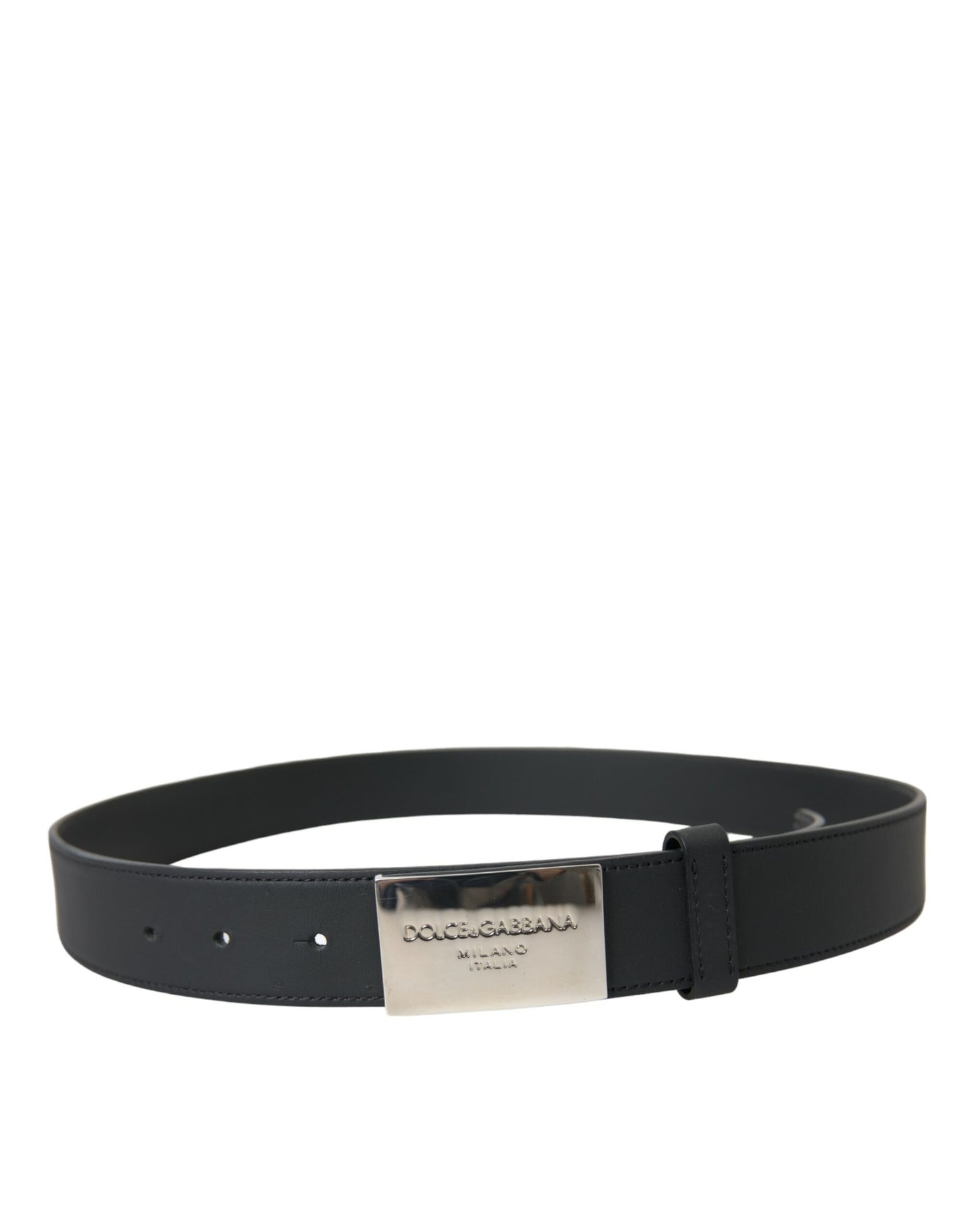 Black Leather Silver Square Metal Buckle Belt