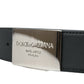 Black Leather Silver Square Metal Buckle Belt