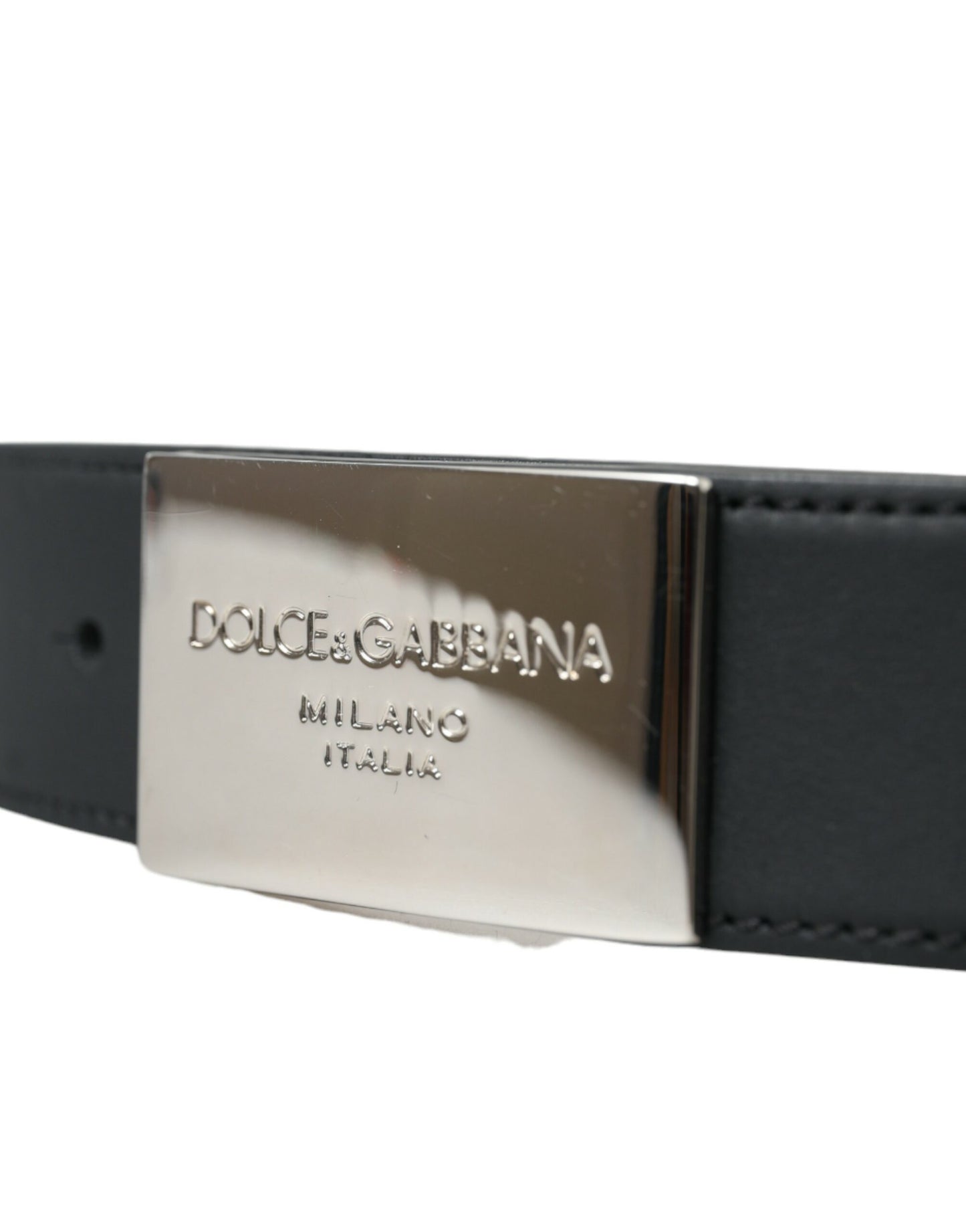 Black Leather Silver Square Metal Buckle Belt