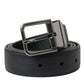 Black Leather Reversible Silver Buckle Belt