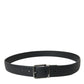 Black Leather Reversible Silver Buckle Belt