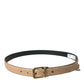 Beige Exotic Leather Gold Metal Buckle Belt