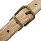 Beige Exotic Leather Gold Metal Buckle Belt