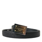 Black Leather Gold Square Metal Buckle Belt