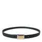 Black Leather Gold Square Metal Buckle Belt