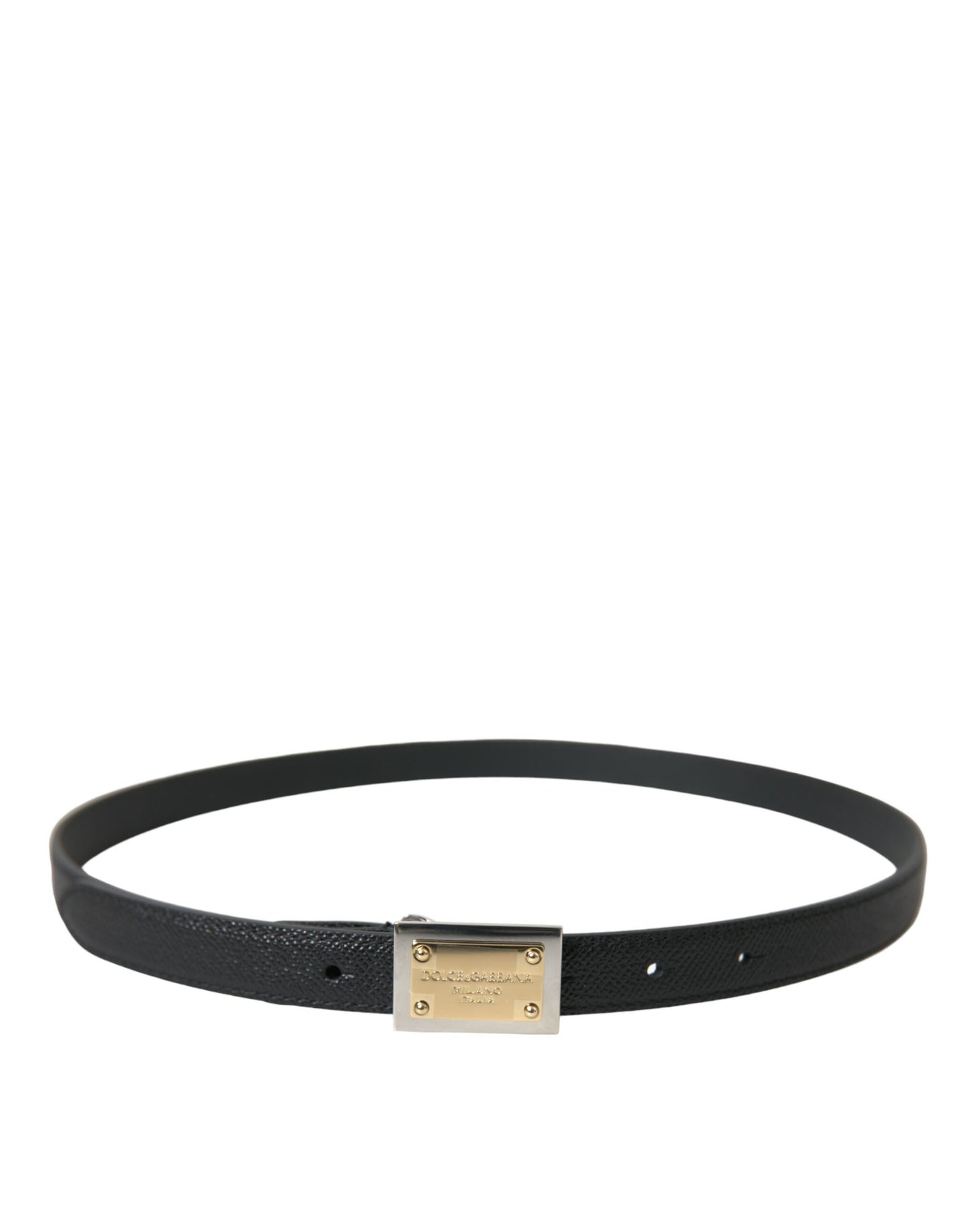 Black Leather Gold Square Metal Buckle Belt