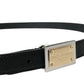 Black Leather Gold Square Metal Buckle Belt