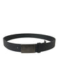 Black Leather Rectangle Metal Buckle Belt