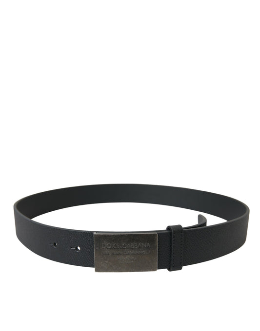 Black Leather Rectangle Metal Buckle Belt