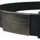 Black Leather Rectangle Metal Buckle Belt